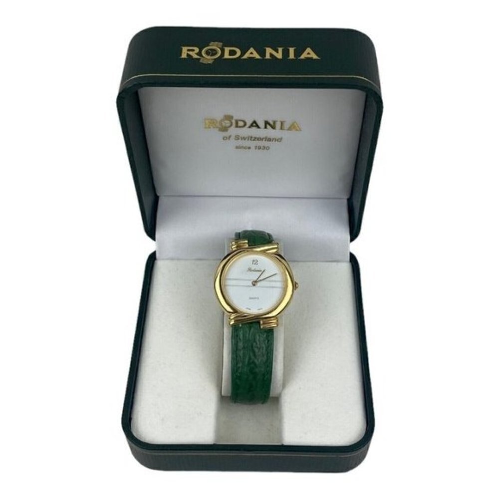 RODANIA Women's Vintage Stainless Steel Back Swiss Made Quartz Watch Green Strap